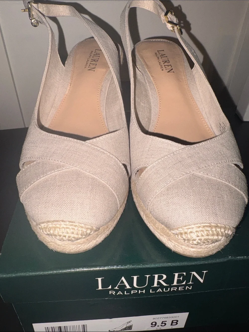Lauren Ralph Lauren Neutral Canvas Espadrille Wedge Sandals